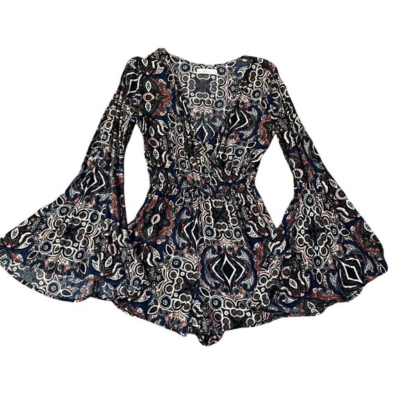 Abercrombie & Fitch Paisley Romper Juniors M Used Long Sleeve Flare - Picture 2 of 15